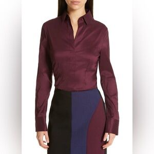 Hugo Boss Bashina Stretch Poplin Blouse Burgundy sz 6